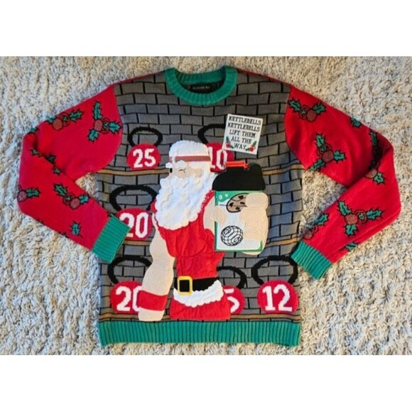 Blizzard Bell Kettle Bell Santa Ugly Sweater Mens Size Medium - Picture 1 of 8